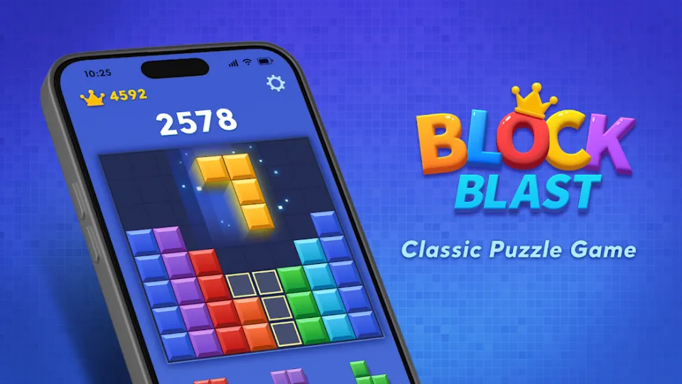 Block Blast puzzle board with colorful block pieces on an 8x8 grid